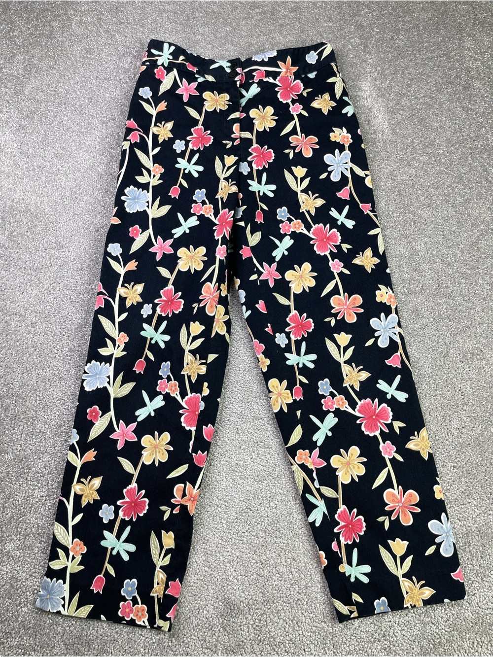Talbots Pants Women’s 2P Black Straight Crop Mid-Rise Stretch Floral Vintage